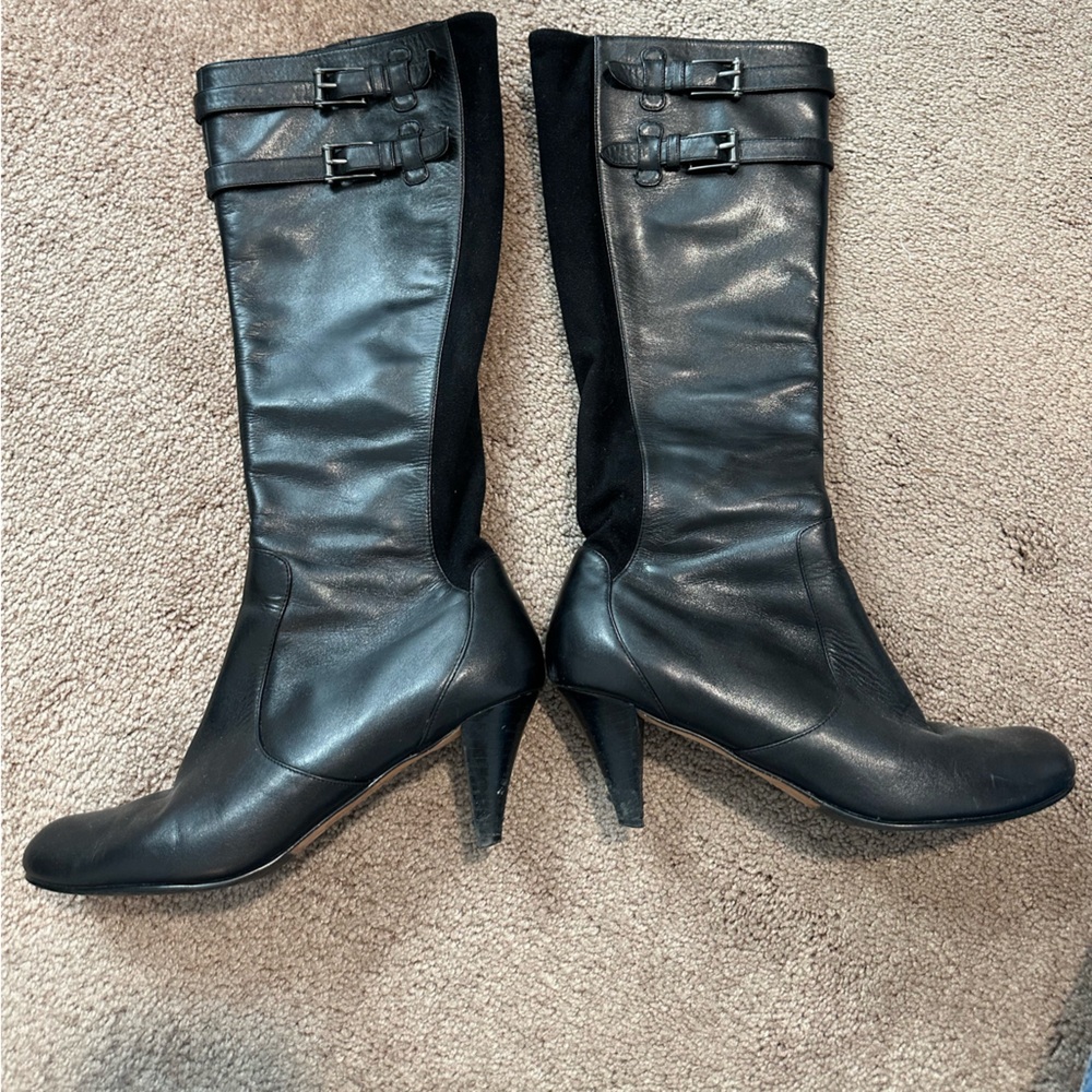 Cole Haan Women's Nike Air Black Leather Panel Tall Heeled Boot Size 8.5